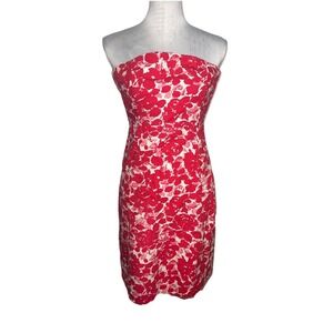 J.Crew Red White Floral Strapless Formal Cocktail Classic Dress Size 4 Vintage